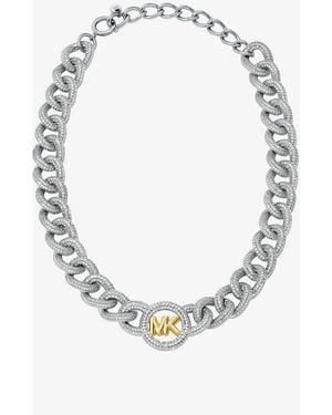 Michael Kors Mkcollar De Cadena De Eslabones Con Logotipo E Incrustaciones - Blanco