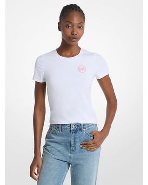 Michael Kors Outlet Mk Embellished Logo Stretch Cotton Jersey T-Shirt - White