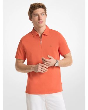 Michael Kors Mk Cotton Blend Piqué Zip-Up Polo Shirt - Red