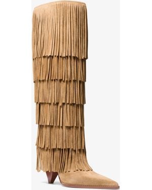 MICHAEL Michael Kors Mk Jayla Fringed Suede Tall Boot - Natural