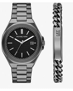 Michael Kors Oversized Callum Gunmetal-Tone Watch And Jewelry Gift Set - Black