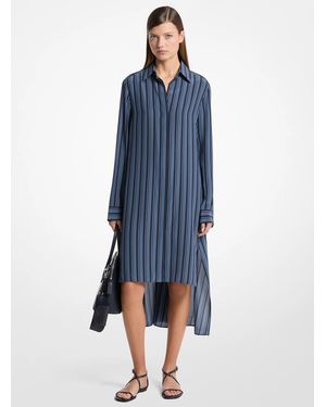 Michael Kors Michael Kors Graphic Striped Crepe De Chine High-Low Shirtdress - Blue