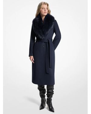MICHAEL Michael Kors Faux Fur Trim Wool Blend Coat - Blue