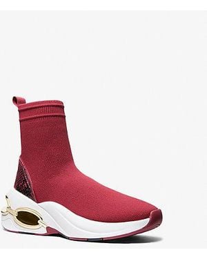 Michael Kors Toni Stretch Knit And Snake Embossed Leather Sock Sneaker - Red