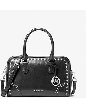 Michael Kors Thompson Medium Distressed Studded Satchel - Black