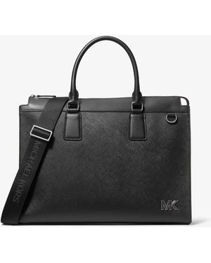 Michael Kors Edison Medium Scratch-Resistant Leather Briefcase - Black