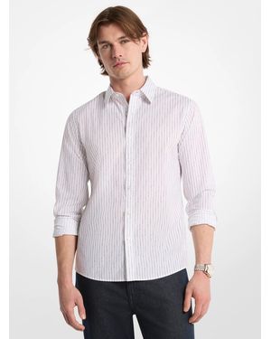 Michael Kors Mk Logo Pinstripe Stretch Cotton Shirt - White