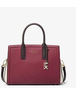 Michael Kors Laila Medium Color-Block Pebbled Leather Satchel - Purple