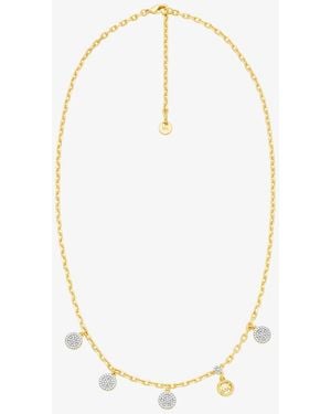 Michael Kors Brass Pavé Disk Charm Necklace - White