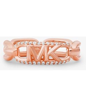 Michael Kors 14k Rose Gold Plated Sterling Silver Pave Empire Link Chain Ring - Pink