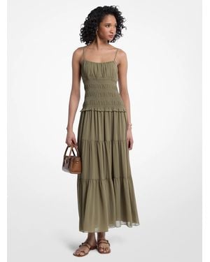 Michael Kors Smocked Georgette Maxi Dress - Green