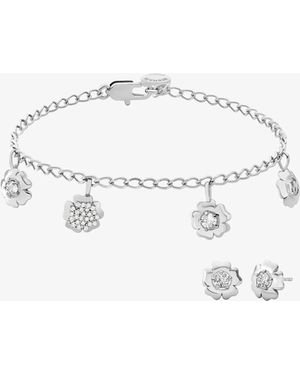 Michael Kors Pavé Flower Charm Bracelet And Stud Earrings Jewelry Set - Metallic