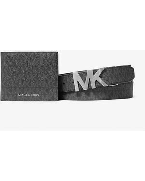 Michael Kors Outlet Mkset De Regalo De Cartera Y Cinturón Reversible Con Logotipo - Blanco