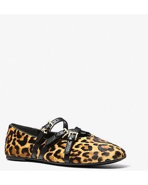 Michael Kors Indy Flex Leopard Print Calf Hair Ballet Flat - White