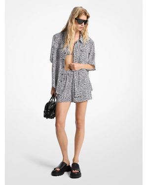 MICHAEL Michael Kors Mk Cheetah Print Satin Camp Shirt - White