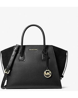 Michael Kors Avril Large Leather And Suede Satchel - Black