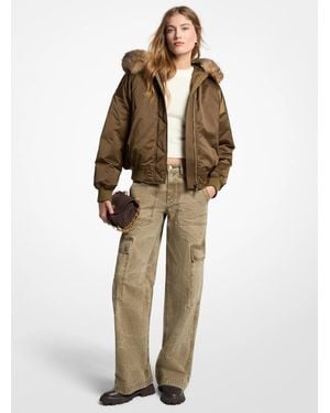 MICHAEL Michael Kors Mk Faux Fur-Trimmed Satin Ciré Hooded Bomber Jacket - Natural
