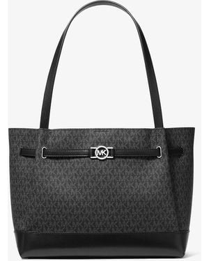 Michael Kors Outlet Mk Reed Large Signature Logo Tote Bag - Black