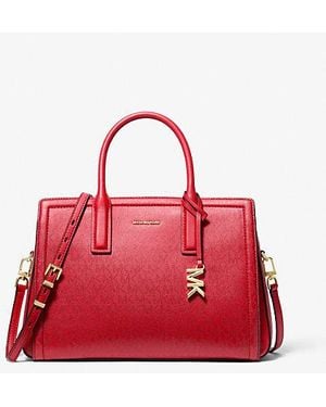 MICHAEL Michael Kors Laila Medium Metallic Signature Logo Satchel - Red