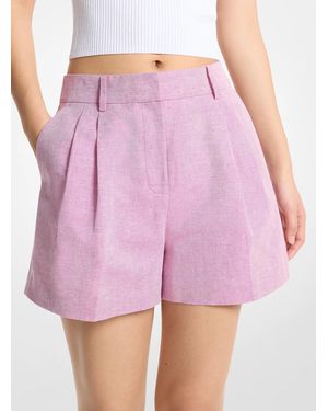 MICHAEL Michael Kors Mk Pleated Linen And Cotton Shorts - Pink