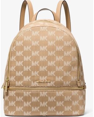 Michael Kors Rhea Medium Logo Jacquard Denim Backpack - Natural