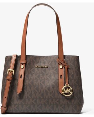 Michael Kors Outlet Mk Mel Small Signature Logo Tote Bag - Brown