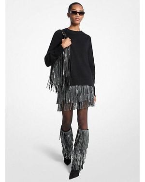 Michael Kors Mk Studded Fringe Mini Skirt - Black