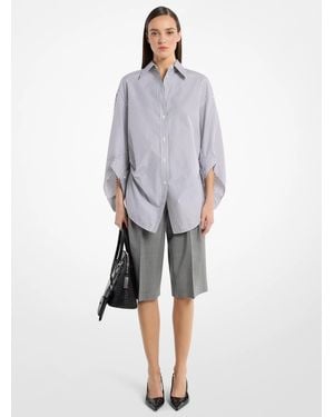 Michael Kors Keegan Striped Cotton Poplin Cinched Shirt - Gray