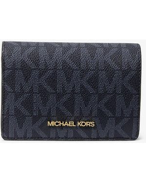 Michael Kors Outlet Mk Jet Set Medium Signature Logo Wallet - Blue