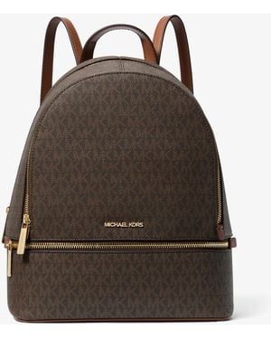 Michael Kors Outlet Mk Rhea Medium Signature Logo Backpack - Brown