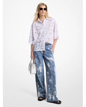 MICHAEL Michael Kors Mk Hand-Splattered Bleach Denim Wide-Leg Jean - Blue
