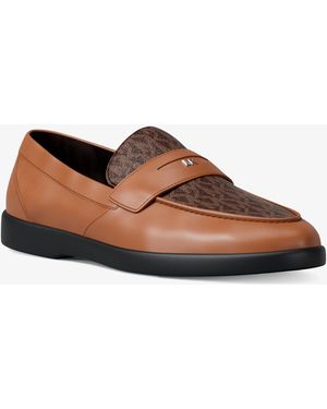 Michael Kors Mk Wesley Leather And Signature Logo Loafer - Brown