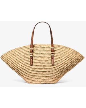 MICHAEL Michael Kors Mk Isa Small Hand-Crocheted Straw Tote Bag - Natural