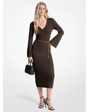 MICHAEL Michael Kors Wool Blend Belted Midi Dress - Natural