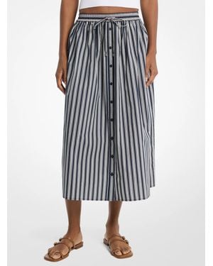 Michael Kors Striped Cotton Poplin Midi Skirt - Blue
