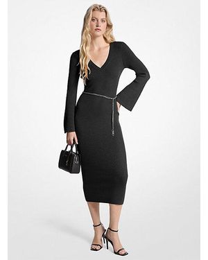 Michael Kors Wool Blend Belted Midi Dress - Black