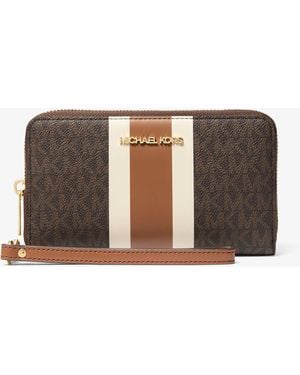 Michael Kors Jet Set Travel Large Striped Signature Logo Smartphone Wallet - White