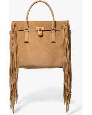 MICHAEL Michael Kors Hamilton Moderne Large Fringed Suede Satchel - White