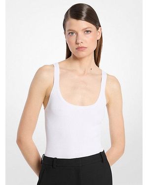 Michael Kors Ribbed Stretch Viscose Tank Top Bodysuit - White
