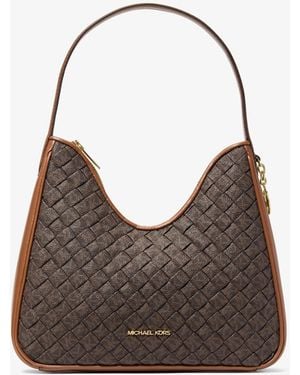 Michael Kors Nayla Small Woven Signature Logo Hobo Shoulder Bag - Brown