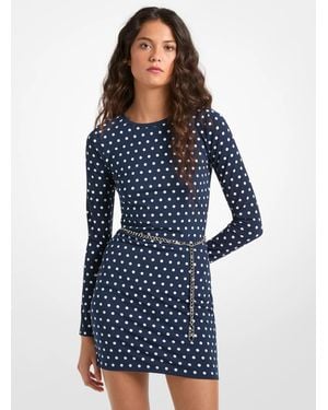 MICHAEL Michael Kors Mk Polka Dot Stretch Matte Jersey Belted Dress - Blue