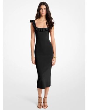 MICHAEL Michael Kors Ruffled Stretch Viscose Midi Dress - Black