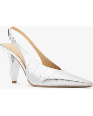 MICHAEL Michael Kors Mk Electra Metallic Crocodile Embossed Leather Slingback Pump - White