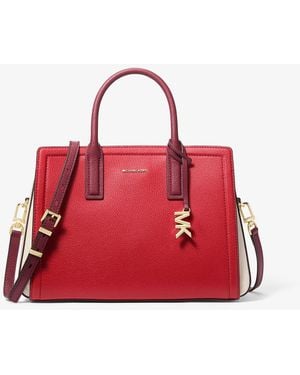 MICHAEL Michael Kors Mk Laila Medium Color-Block Pebbled Leather Satchel - Red
