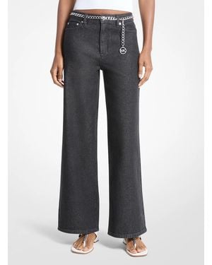 Michael Kors Stretch Denim Wide-Leg Jeans - Black
