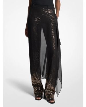 Michael Kors Michael Kors Embellished Tissue Wool Crepe And Silk Voile Veiled Pants - Black