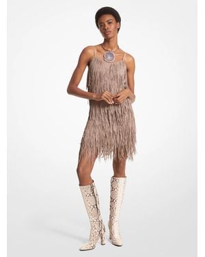 Michael Kors Collection Fringe Suede Shift Dress - Natural