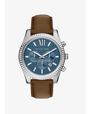 Michael Kors Oversized Lexington-Tone And Leather Watch - Blue