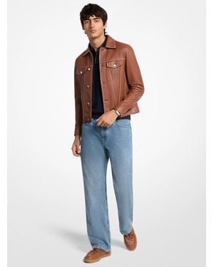 Michael Kors Mk Topstitched Leather Trucker Jacket - Blue