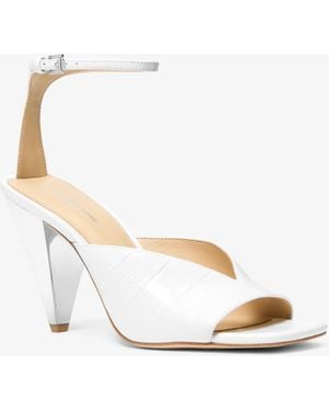MICHAEL Michael Kors Mk Electra Crocodile Embossed Leather Sandal - White